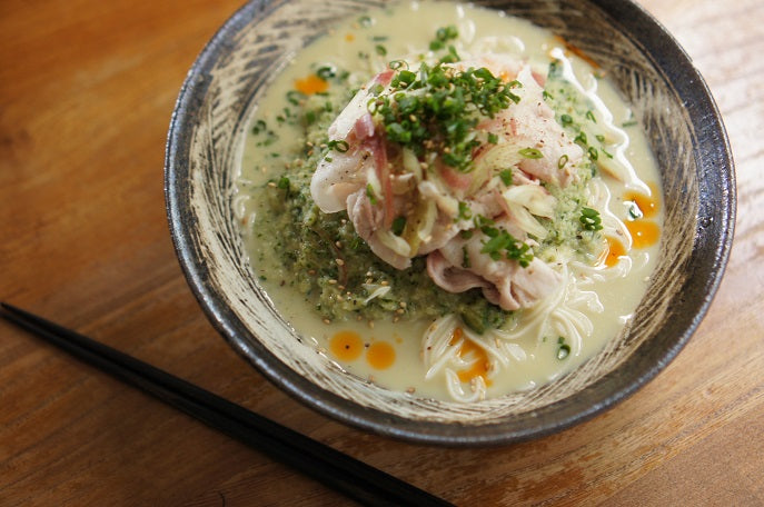 豚しゃぶ素麺の翡翠豆乳スープ