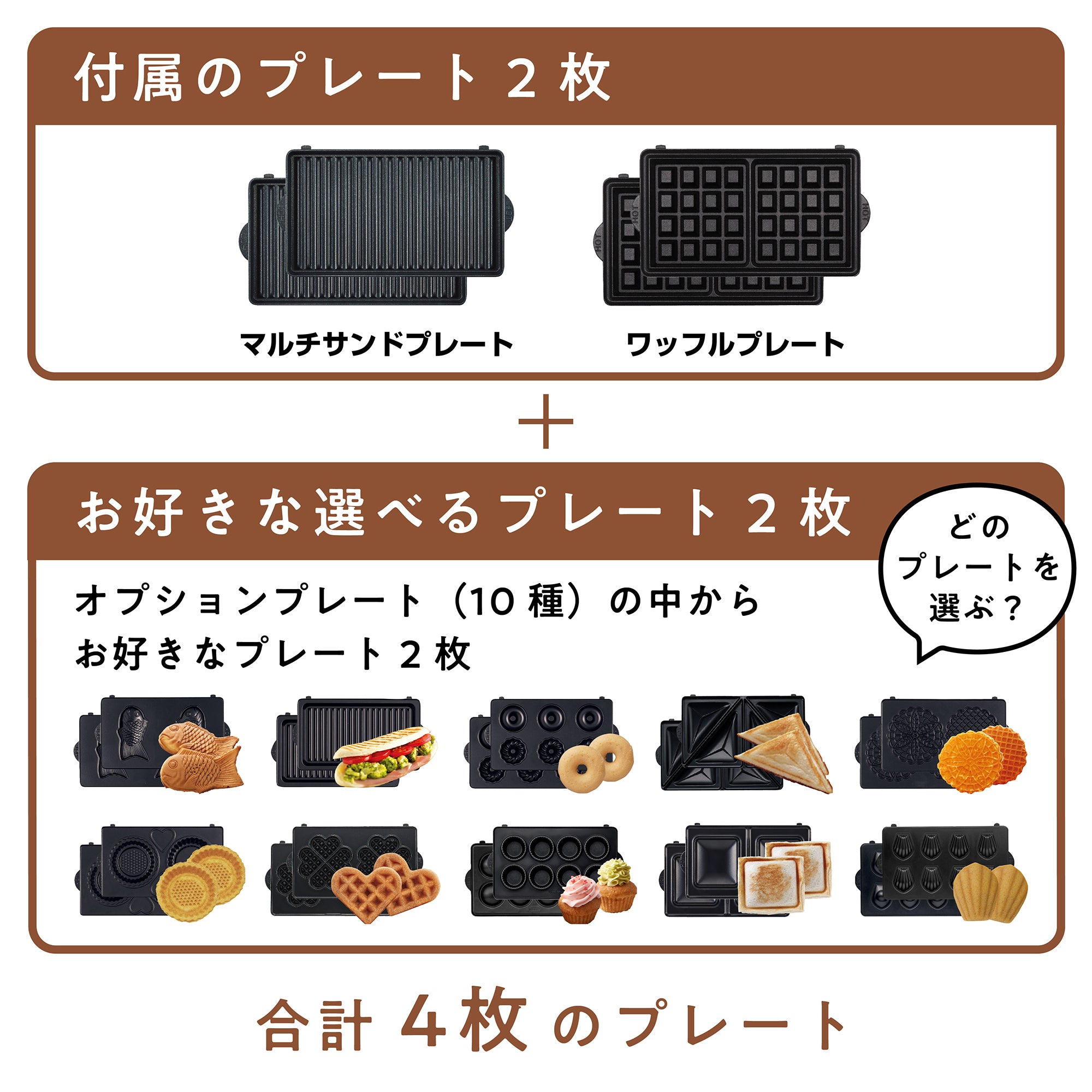 選べるプレート2枚セット】ワッフル＆ホットサンドベーカー（VWH